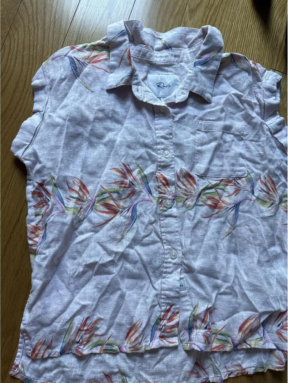 Rails Pink Whitney Birds of Floral Sleeveless Button Front Blouse Size 14
